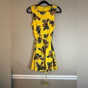 Bailey Blue Yellow Pineapple Mini Dress w small open back cinched waist size S